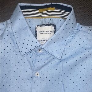 Denim & Flower Button Down Shirt with Dot Pattern